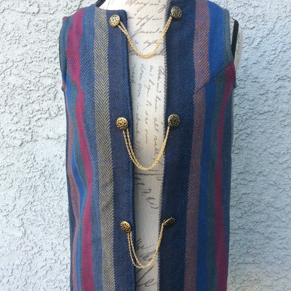 Vintage Striped Multicolored Button Chain Vest - Picture 6 of 7